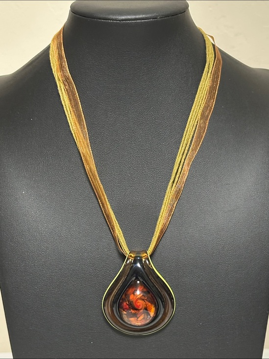 Jewelry - Vintage Art Deco Glass Teardrop Pendant Multi-Strand Corded Necklace